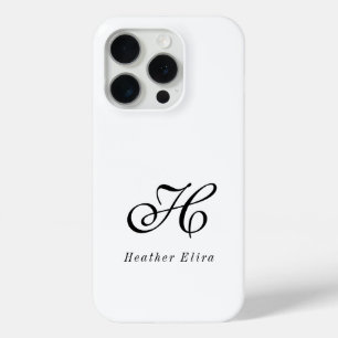 Moderne Zwarte Witte Monogram Naam iPhone 15 Pro Case