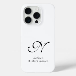 Moderne Zwarte Witte Monogram Naam iPhone 15 Pro Case