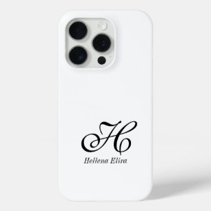 Moderne Zwarte Witte Monogram Naam iPhone 15 Pro Case