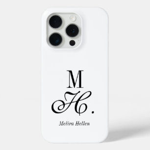 Moderne Zwarte Witte Monogram Naam iPhone 15 Pro Case
