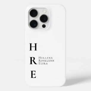 Moderne Zwarte Witte Monogram Naam iPhone 15 Pro Case