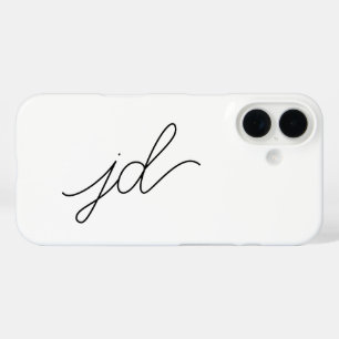 Moderne Zwarte Witte Monogram Naam iPhone 16 Hoesje