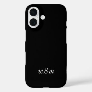 Moderne Zwarte Witte Monogram Naam iPhone 16 Hoesje