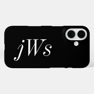 Moderne Zwarte Witte Monogram Naam iPhone 16 Hoesje