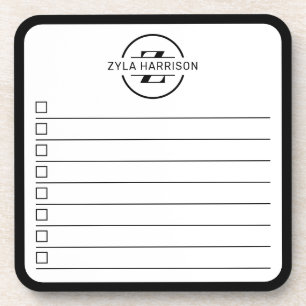 Moderne Zwarte Witte Monogram Naam Takenlijst Whit Bier Onderzetter