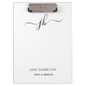 Moderne zwarte witte monogram scriptnaam klembord (Voorkant)