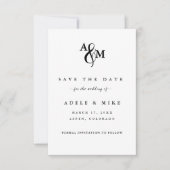 Moderne Zwarte & Witte Monogram Trouw Save The Date (Voorkant)