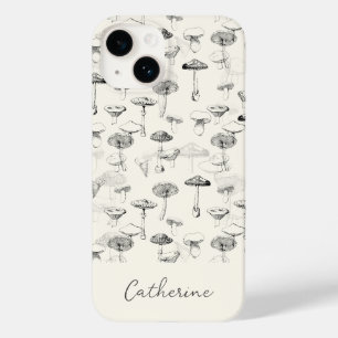 Moderne Zwarte Witte Paddenstoelen met aangepaste  Case-Mate iPhone 14 Hoesje