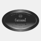 Moderne zwarte witte productlabel Zilver Lijst Log Ovale Sticker (Voorkant)