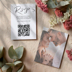 Moderne Zwarte & Witte QR Code RSVP Bruiloft Kaartje
