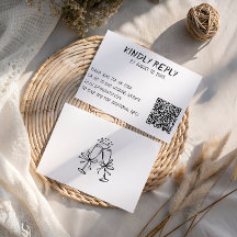 Moderne Zwarte & Witte QR Code Trouwkaart