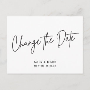 Moderne Zwarte Witte Script Huwelijk Datum Wijzige Briefkaart