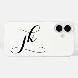 Moderne Zwarte Witte Script Monogram Naam iPhone 16 Hoesje