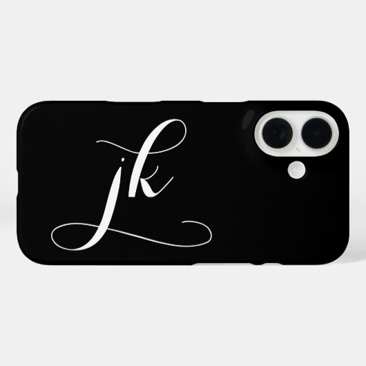 Moderne Zwarte Witte Script Monogram Naam Case-Mate iPhone Case (Achterkant (horizontaal))