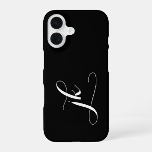 Moderne Zwarte Witte Script Monogram Naam iPhone 16 Hoesje