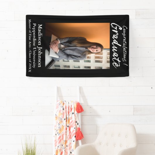 Moderne zwarte witte script verticale foto Afstude Spandoek (Insitu)