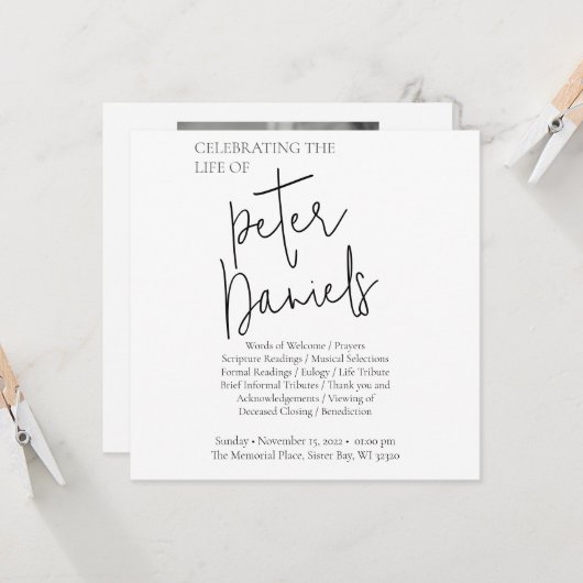 Moderne zwarte & witte scriptfotograefkaart (Voorkant / Achterkant in situ)