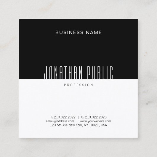 Moderne zwarte witte Sjabloon met elegant Vierkante Visitekaartje (Achterkant)