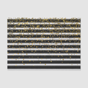Moderne zwarte witte strepen Gold Foil Confetti St Tissuepapier