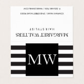 Moderne zwarte witte strepen monogram visitekaartjes (Buitenkant ongevouwen)