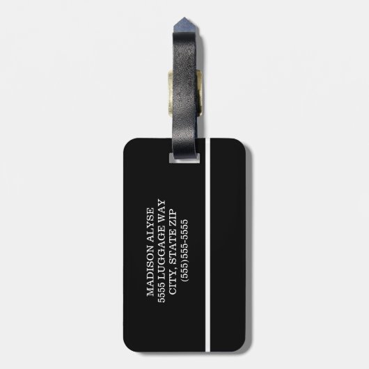 Moderne zwarte witte striptekening monogram bagagelabel (Achterkant verticaal)