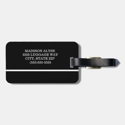 Moderne zwarte witte striptekening monogram bagagelabel (Achterkant horizontaal)