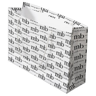 Moderne Zwarte Witte Trendy Script Initiaal Monogr Groot Cadeauzakje