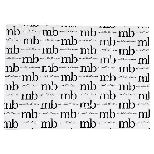 Moderne Zwarte Witte Trendy Script Initiële Monogr Groot Cadeauzakje (Achterkant)