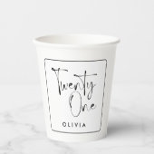 Moderne zwarte witte typografie 21 fotoverjaardag papieren bekers (Voorkant)