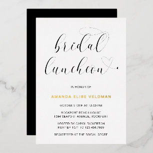 Moderne Zwarte Witte Typografie Bruiloft Luncheon  Folie Uitnodiging