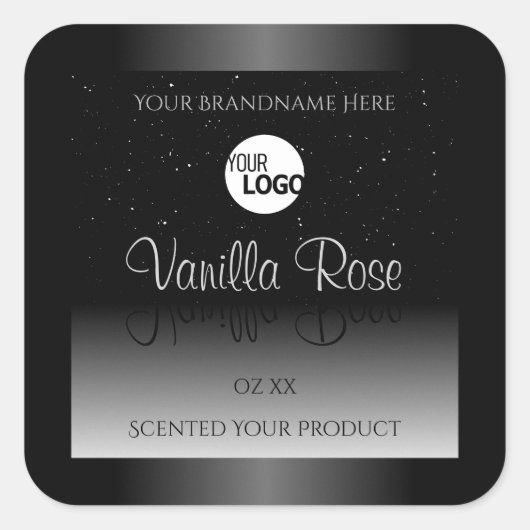 Moderne zwarte witte waslabel Zacht glitter Logo Vierkante Sticker (Voorkant)