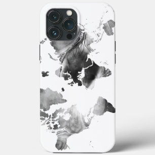 Moderne zwarte witte Waterverf Wereldkaart iPhone 13 Pro Max Hoesje