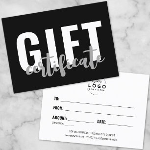 Moderne Zwarte Zakelijke Cadeaubonkaart met Script Visitekaartje
