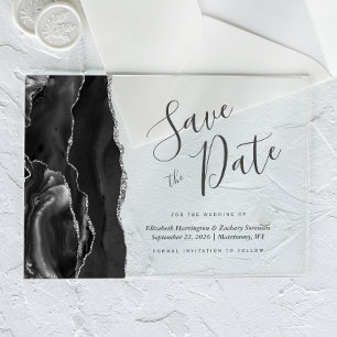 Moderne Zwarte Zilveren Agate Save the Date Acryl Uitnodigingen