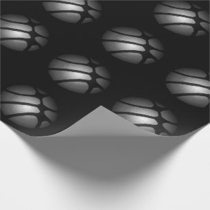 Moderne Zwarte Zilveren Basketbal Sportpatroon Cadeaupapier