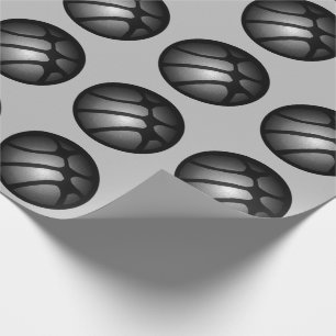 Moderne Zwarte Zilveren Basketbal Sportpatroon Cadeaupapier
