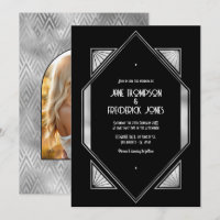 Moderne Zwarte & Zilveren Gatsby Art Deco Trouwkaa