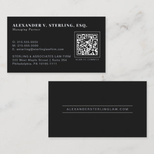 Moderne Zwarte Zilveren QR-code Luxe Professioneel Visitekaartje