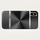 Moderne zwarte zilverstrips met metalen afdruk Case-Mate iPhone case (Achterkant (horizontaal))