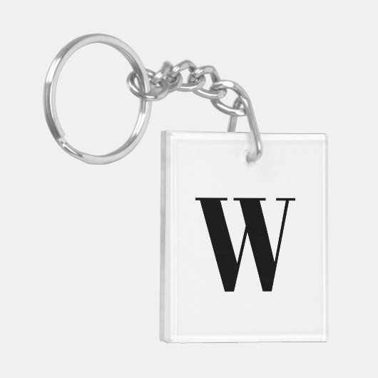 Moderne zwarte zwarte, aangepaste monogram initiaa sleutelhanger (Voorkant Links)