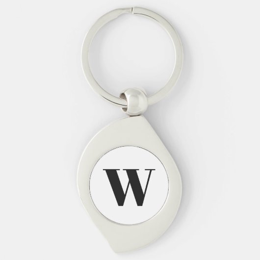 Moderne zwarte zwarte, aangepaste monogram initiaa sleutelhanger (Voorkant)
