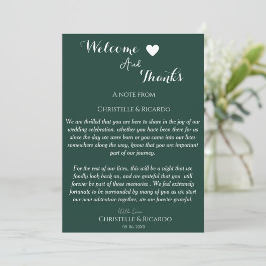 Modernemerald vert bienvenue et merci mariage (Debout devant)