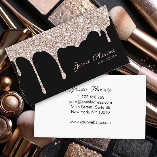 Moderner Glamour Beige Gold Schwarz Glitter Visitekaartje