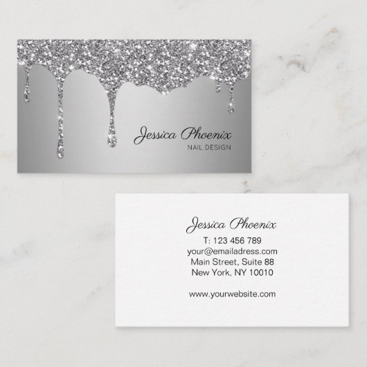 Moderner Glamour Silver Glitzer sinkt Visitekaartje (Voorkant / Achterkant)