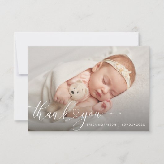 moderner hartscript dank je geboorteaankondiging kaart (Voorkant)