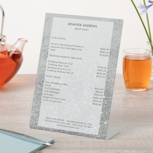 Moderner Silber Glitzer Salon Prijs Sockelschild Reclamebord Met Voetstuk (Insitu)