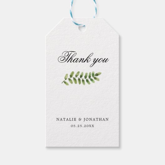 moderngreen leaf waterverf elegant simpele bruilof cadeaulabel (Voorkant)