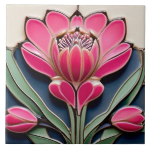 Modernist Art Nouveau Protea Flower Hot Pink Tegeltje