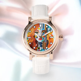 Modernist Geometrische Pop Art Woman's Face Dames Horloge