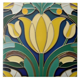 Modernistische Art Nouveau gele tulpenbloem Tegeltje